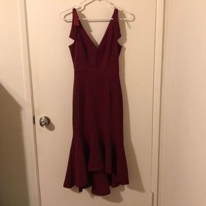 Lulus Burgundy Shoulder Detail High Low Dress XS